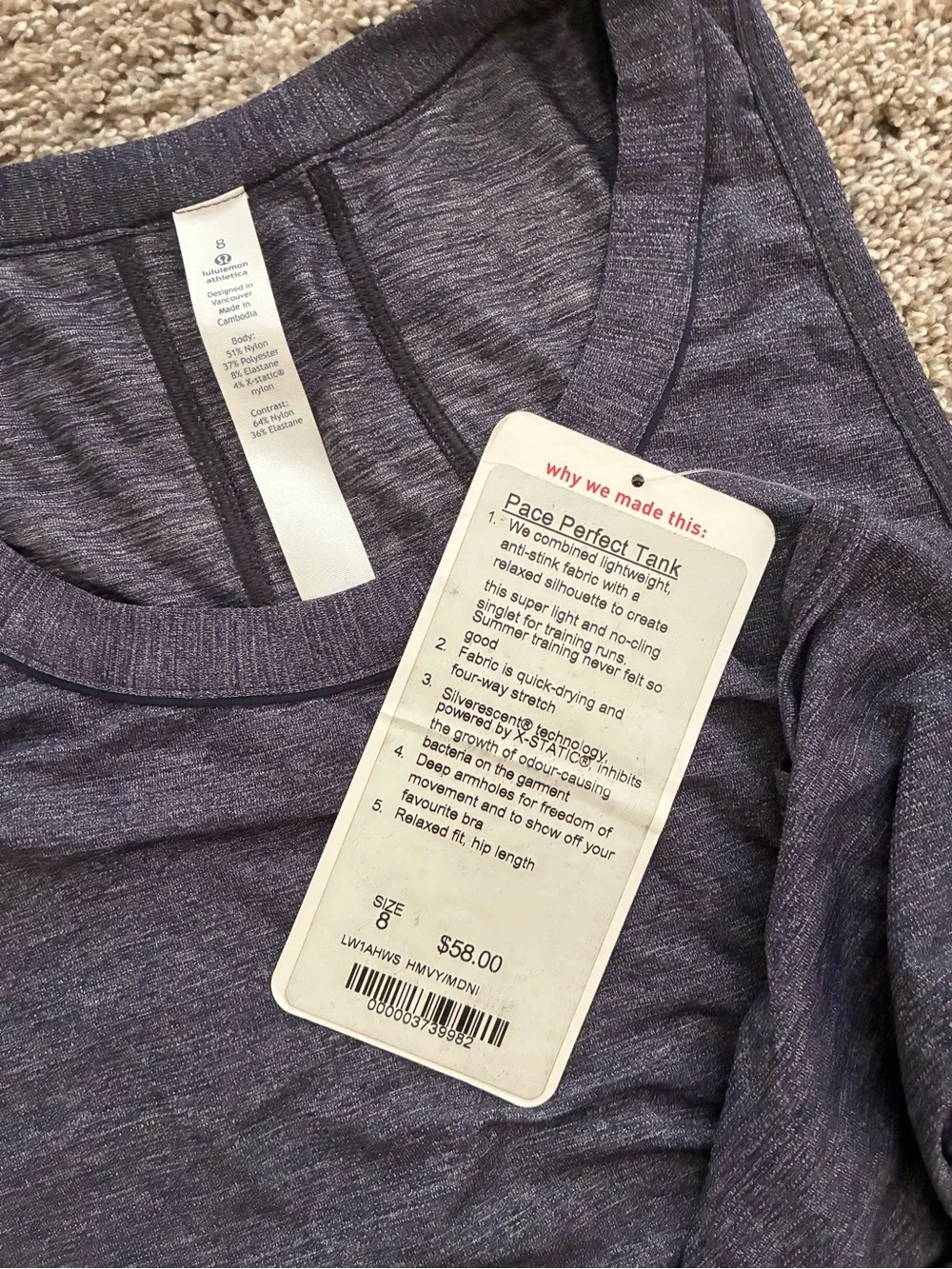 NWT lulu lemonade Heathered Tank Top - navy Heather